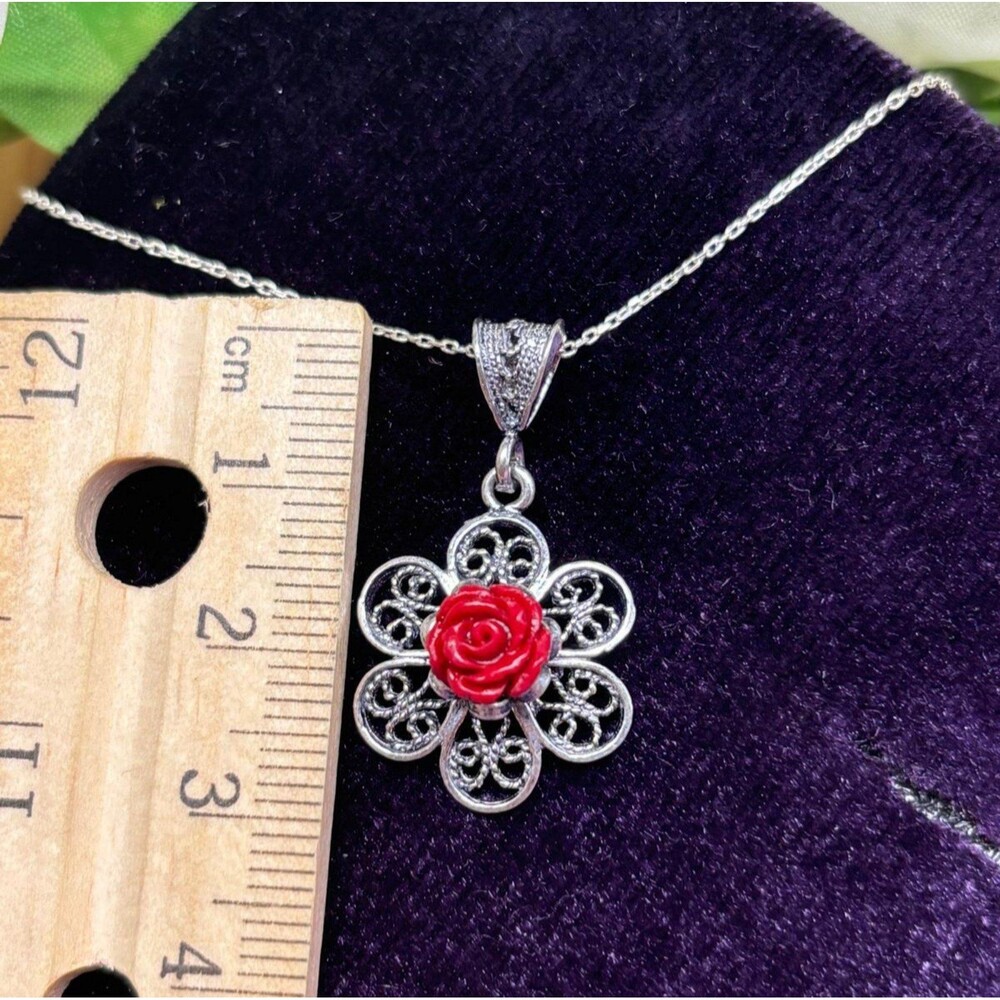 925 Sterling Silver Turkish Filigree Flower Necklace for Women, NEW,HandmadeGift - Picture 2 of 5